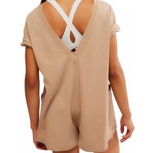 Free People NWT Tan V-Neck Hot Shot Romper (M)
